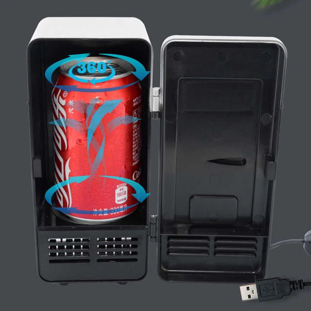 ثلاجة USB محمولة مبردة صغيرة للمشروبات الغازية / مسخنة للسيارة والكمبيوتر المحمول والكمبيوتر الشخصي باللونين الأسود والأحمر 2025