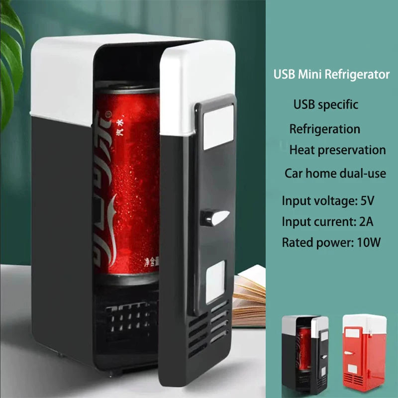 ثلاجة سيارة 5 فولت بمنفذ USB صغير للسيارة محمولة ومزدوجة الاستخدام للمنزل والسيارة ومبرد ومسخن المشروبات