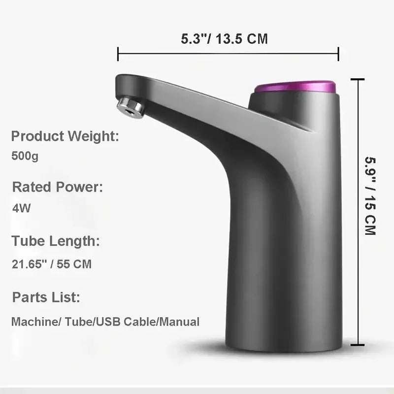 موزع مياه محمول سعة 5 جالونات مع شحن USB - مضخة كهربائية أوتوماتيكية مناسبة للمنزل والمكتب والاستخدام في الهواء الطلق